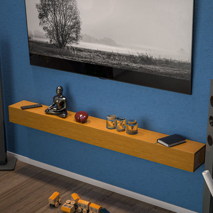 Cheminée murale en pin massif avec étagère flottante