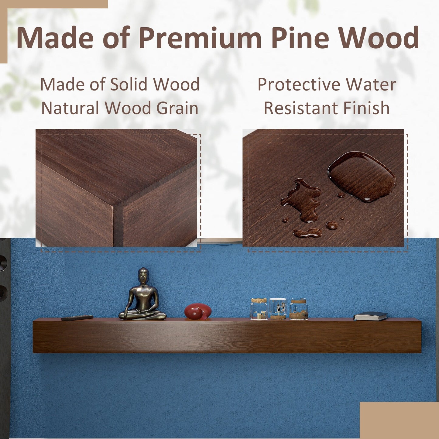 Cheminée murale en pin massif avec étagère flottante