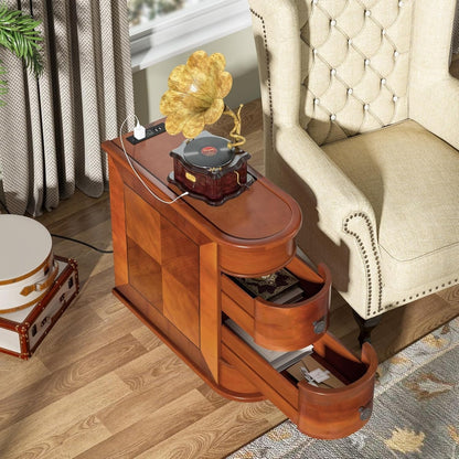 Table d'appoint en bois massif, table d'appoint étroite à deux tiroirs