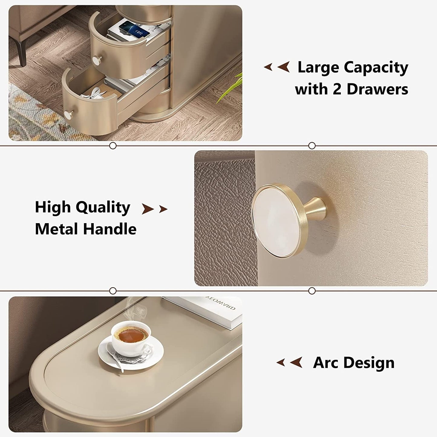 Table d'appoint en bois massif, table d'appoint étroite à deux tiroirs