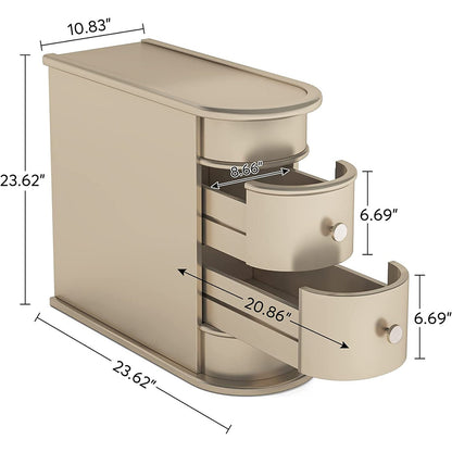 Table d'appoint en bois massif, table d'appoint étroite à deux tiroirs