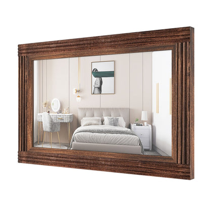 Miroir de salle de bain plat avec cadre en bois massif