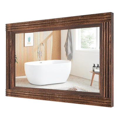 Miroir de salle de bain plat avec cadre en bois massif