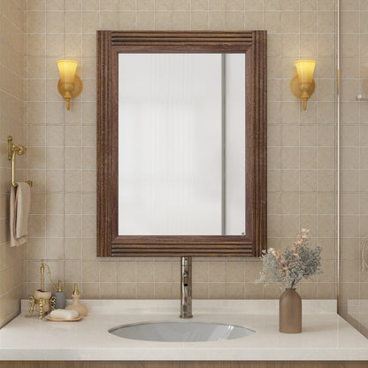 Miroir de salle de bain plat avec cadre en bois massif