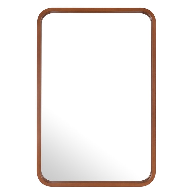 Miroir mural rectangulaire à coins arrondis de style ferme avec cadre en bois massif