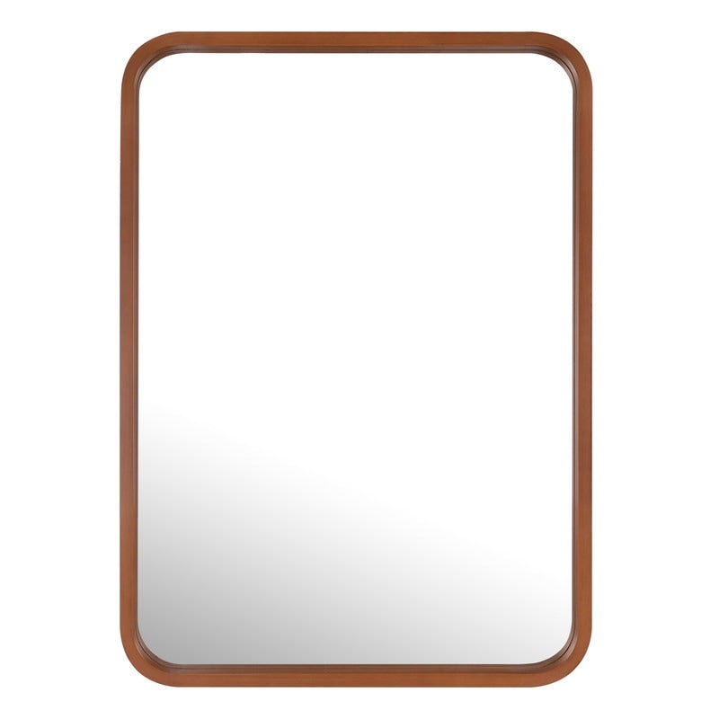 Miroir mural rectangulaire à coins arrondis de style ferme avec cadre en bois massif