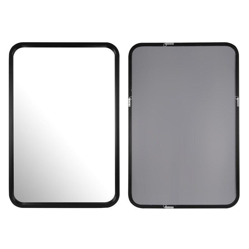 Miroir mural rectangulaire à coins arrondis de style ferme avec cadre en bois massif