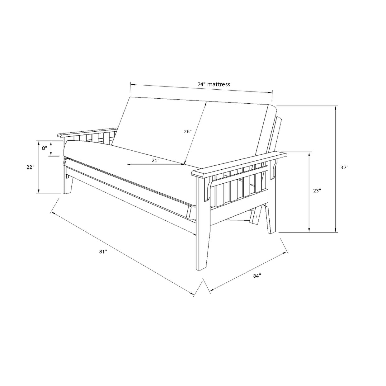 Ensemble futon Somette Tucson pleine grandeur en noyer rustique avec matelas