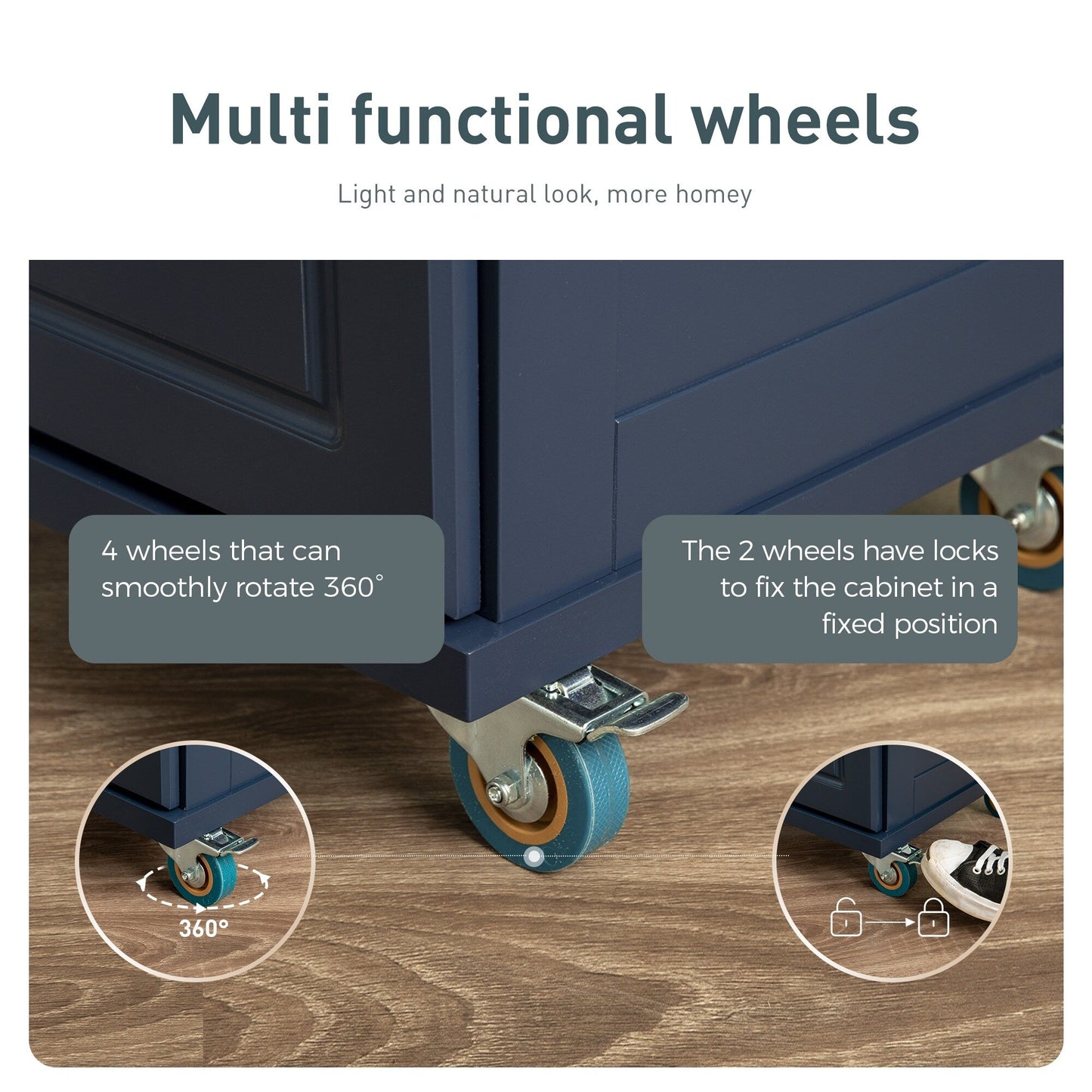 Chariot de cuisine Sophia &amp; William avec plateau rabattable en bois d'hévéa, chariot de cuisine roulant avec grand meuble de rangement