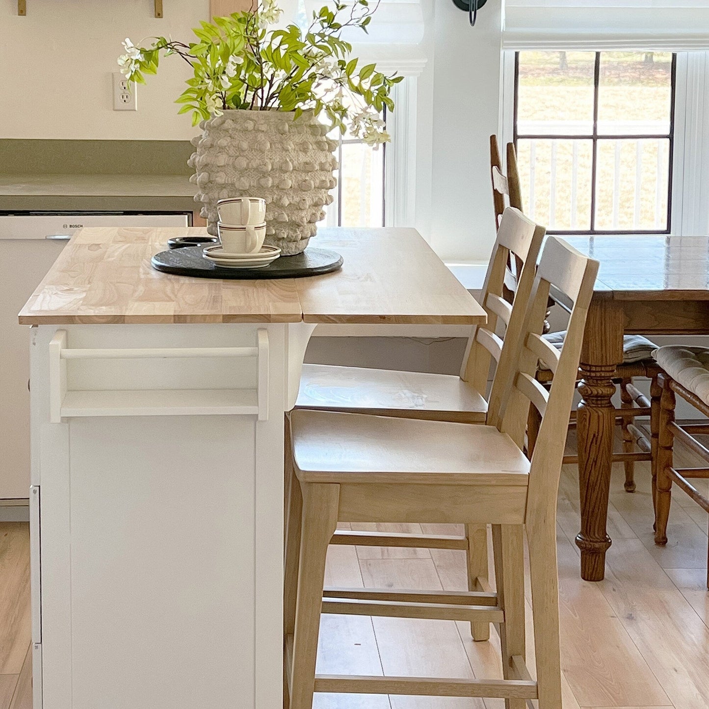 Chariot de cuisine Sophia &amp; William avec plateau rabattable en bois d'hévéa, chariot de cuisine roulant avec grand meuble de rangement