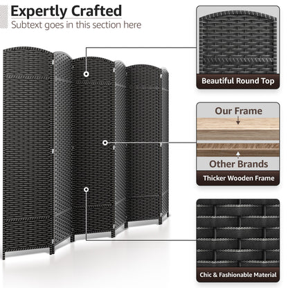 Paravent Sorbus à 6 panneaux, cloison de séparation haute et extra large, à double charnière, en maille tissée à la main, pliable - 1,83 m