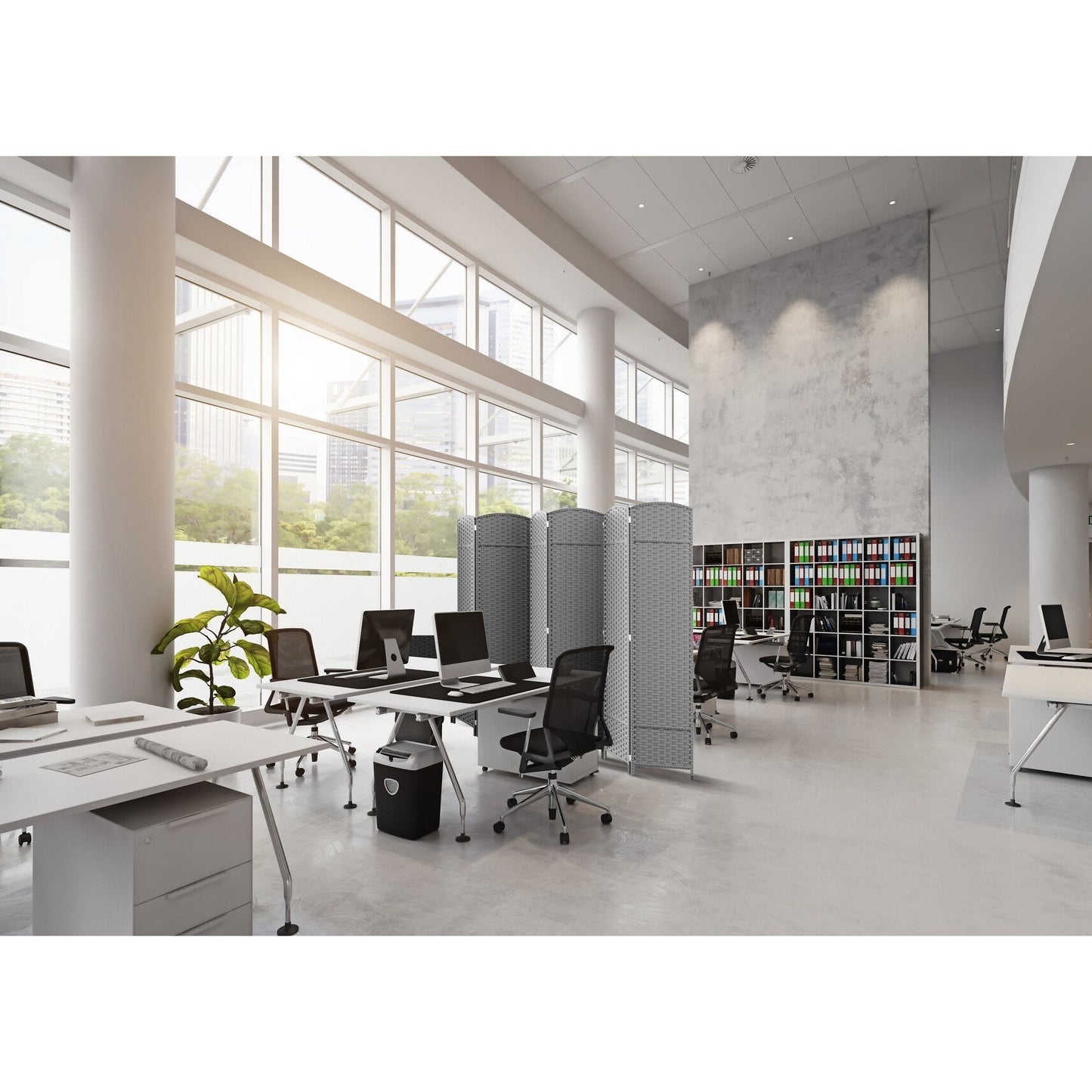 Paravent Sorbus à 6 panneaux, cloison de séparation haute et extra large, à double charnière, en maille tissée à la main, pliable - 1,83 m