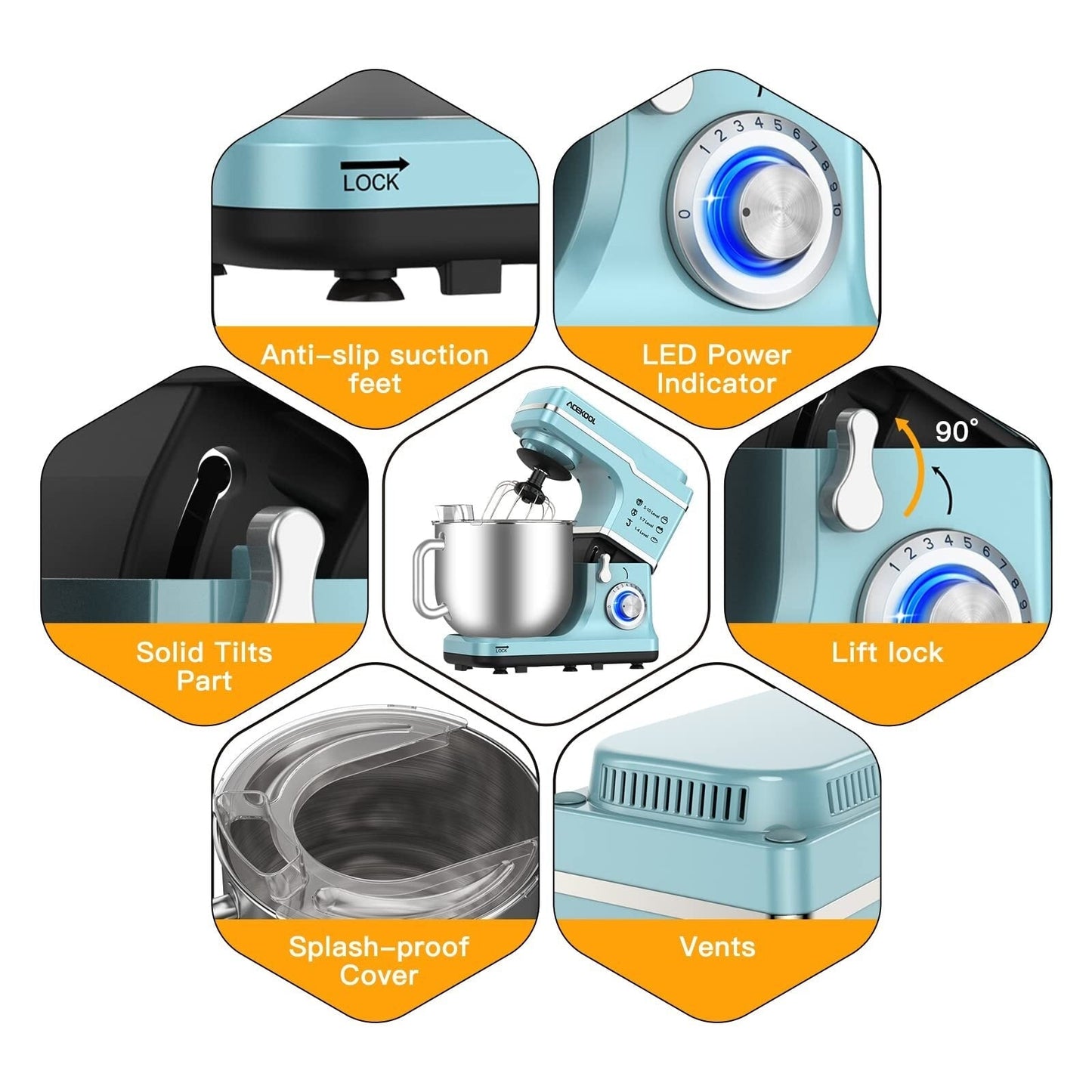 Robot pâtissier - Capacité de 7,5 L, 10 vitesses, moteur de 660 W