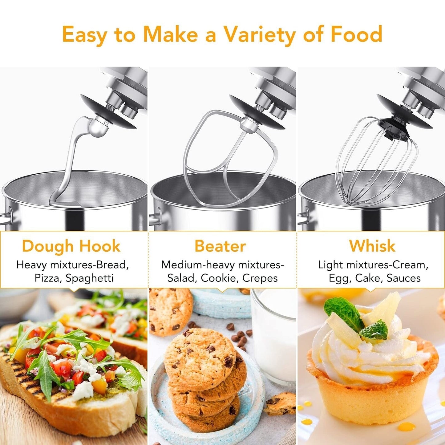 Robot pâtissier - Capacité de 7,5 L, 10 vitesses, moteur de 660 W