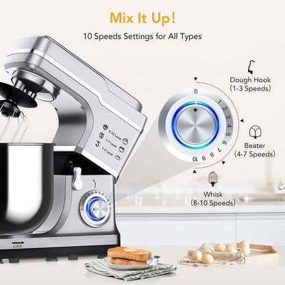 Robot pâtissier - Capacité de 7,5 L, 10 vitesses, moteur de 660 W