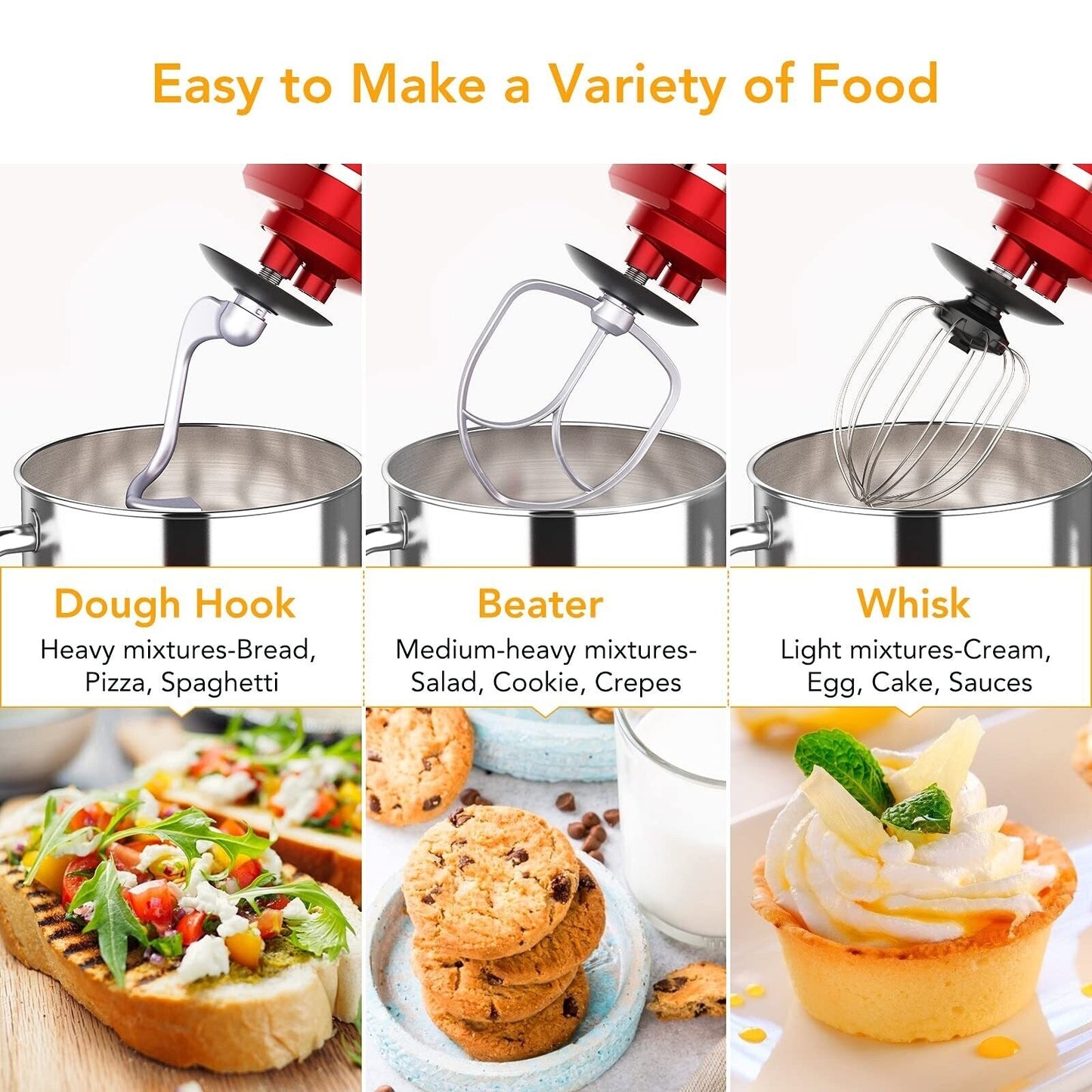 Robot pâtissier - Capacité de 7,5 L, 10 vitesses, moteur de 660 W