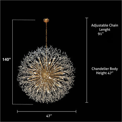 Lustre Starburst 47 de large, luminaire en cristal