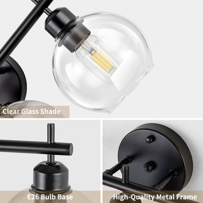 Applique murale moderne Starsky à 4 lumières avec variateur et abat-jour en verre globe