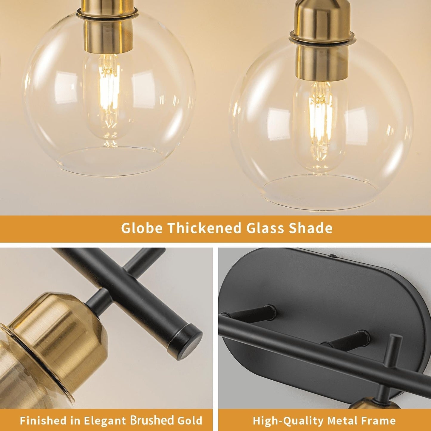 Applique murale moderne Starsky à 4 lumières avec variateur et abat-jour en verre globe