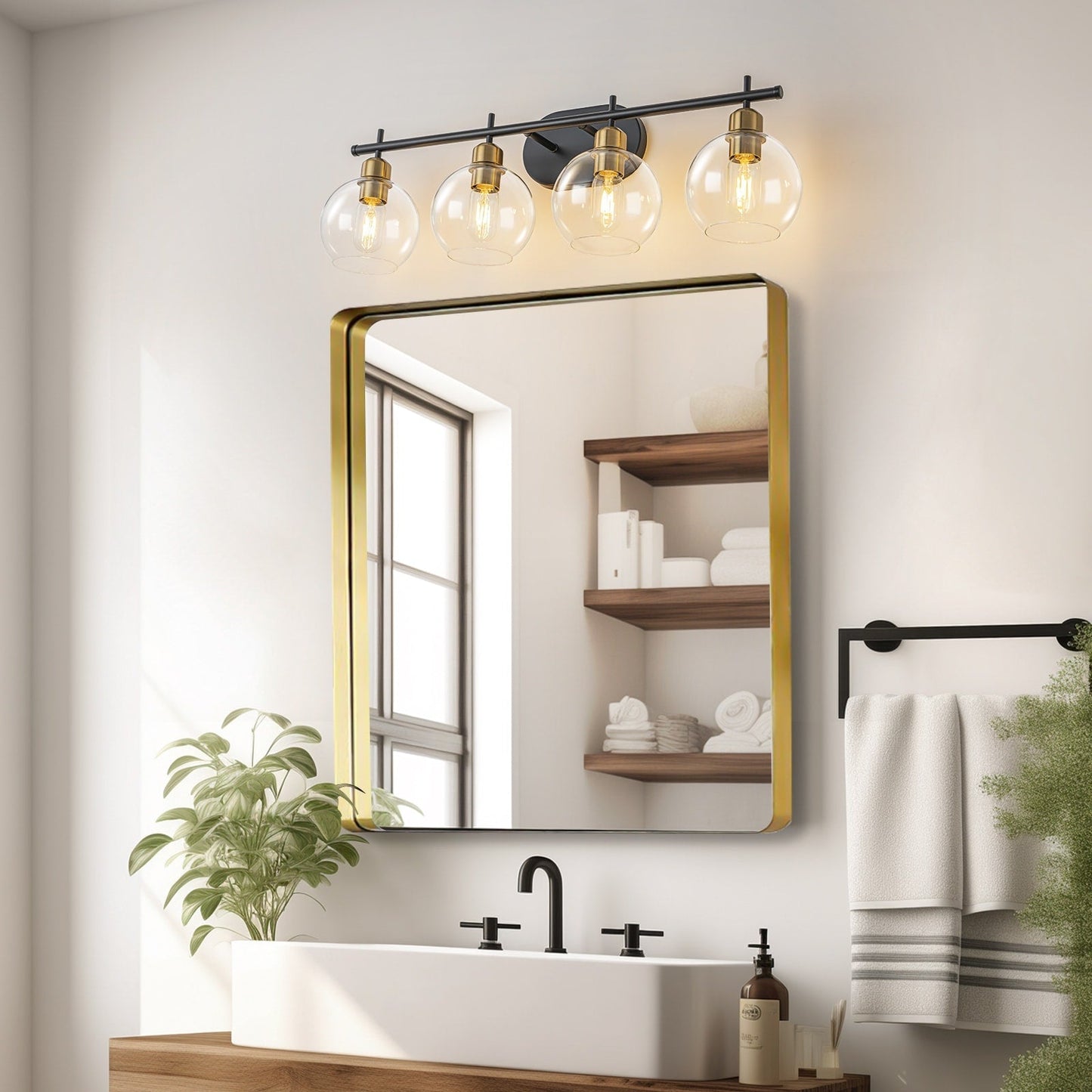 Applique murale moderne Starsky à 4 lumières avec variateur et abat-jour en verre globe