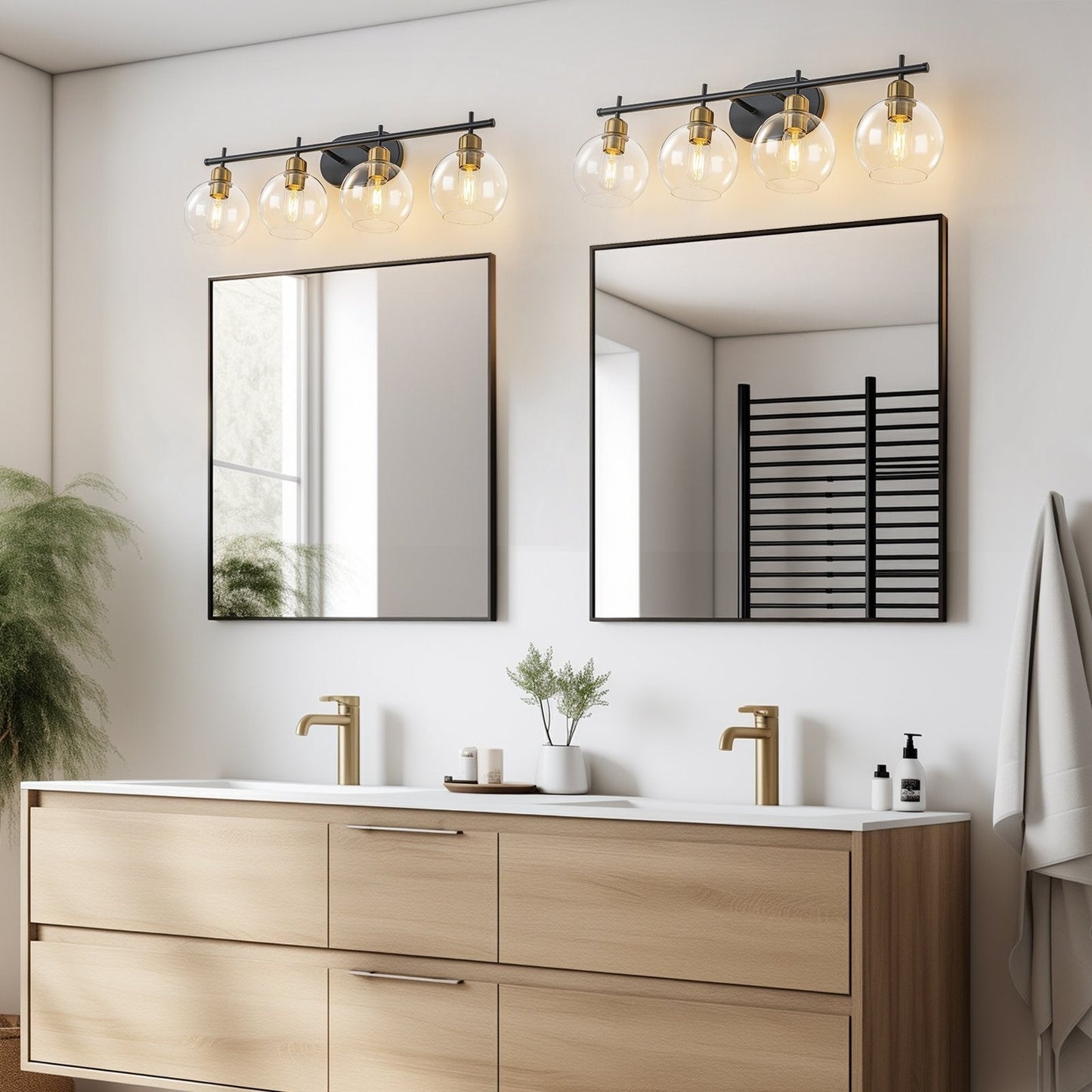 Applique murale moderne Starsky à 4 lumières avec variateur et abat-jour en verre globe