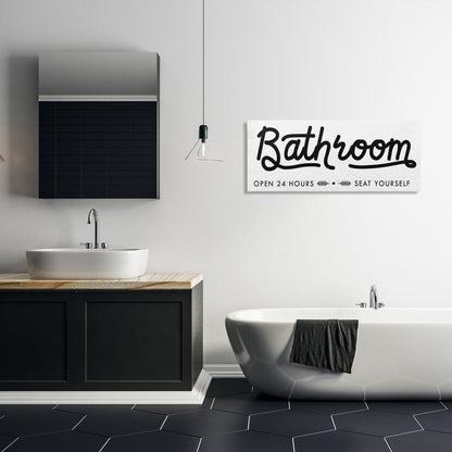 Panneau de salle de bain Stupell « Asseyez-vous » - Toile murale minimaliste noire et blanche