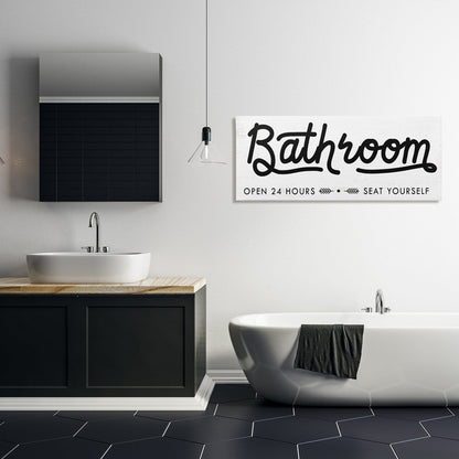 Panneau de salle de bain Stupell « Asseyez-vous » - Toile murale minimaliste noire et blanche