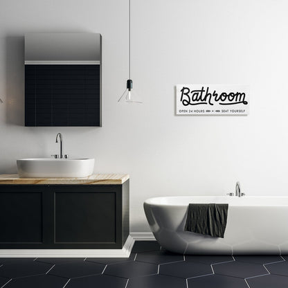 Panneau de salle de bain Stupell « Asseyez-vous » - Toile murale minimaliste noire et blanche
