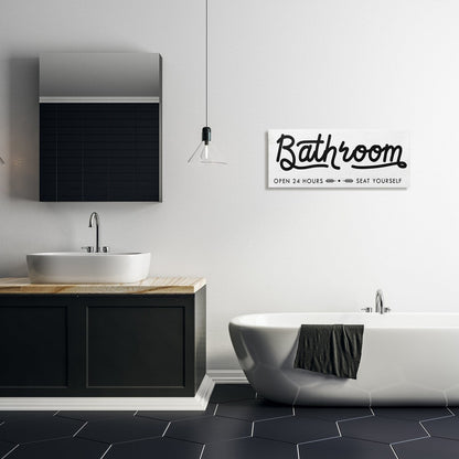 Panneau de salle de bain Stupell « Asseyez-vous » - Toile murale minimaliste noire et blanche