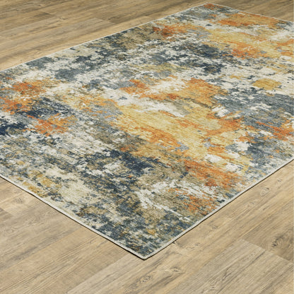 Vista Home Marissa Washable Contemporary Abstract Orange/ Blue Indoor Area Rug