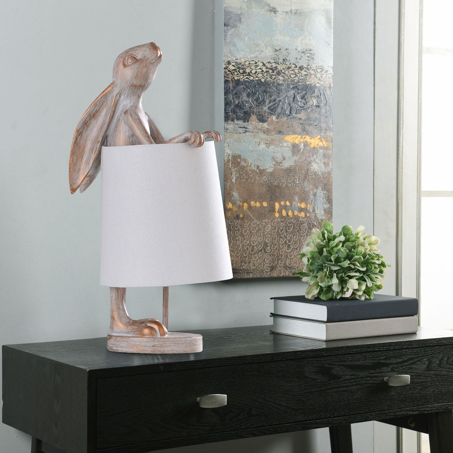 Lampe de bureau StyleCraft Malta White Washed Light Copper Rabbit