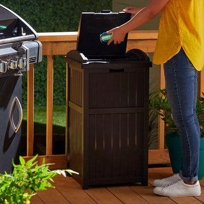 Suncast 30 Gallon Hideaway Trash Waste Bins for Outdoor, Cyberspace