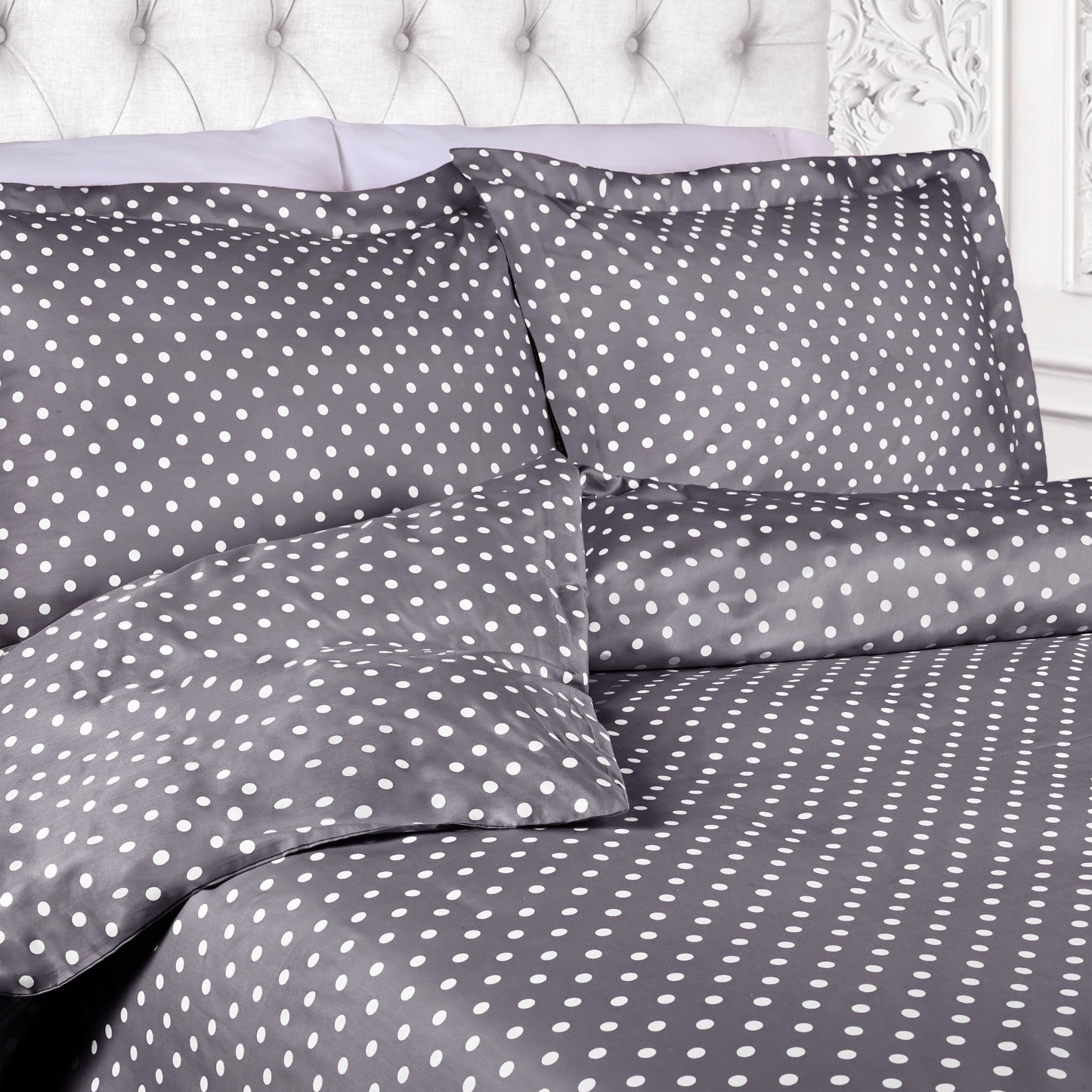 Superior Thread Count 600TC Polka Dot Cotton Blend Duvet Cover Set