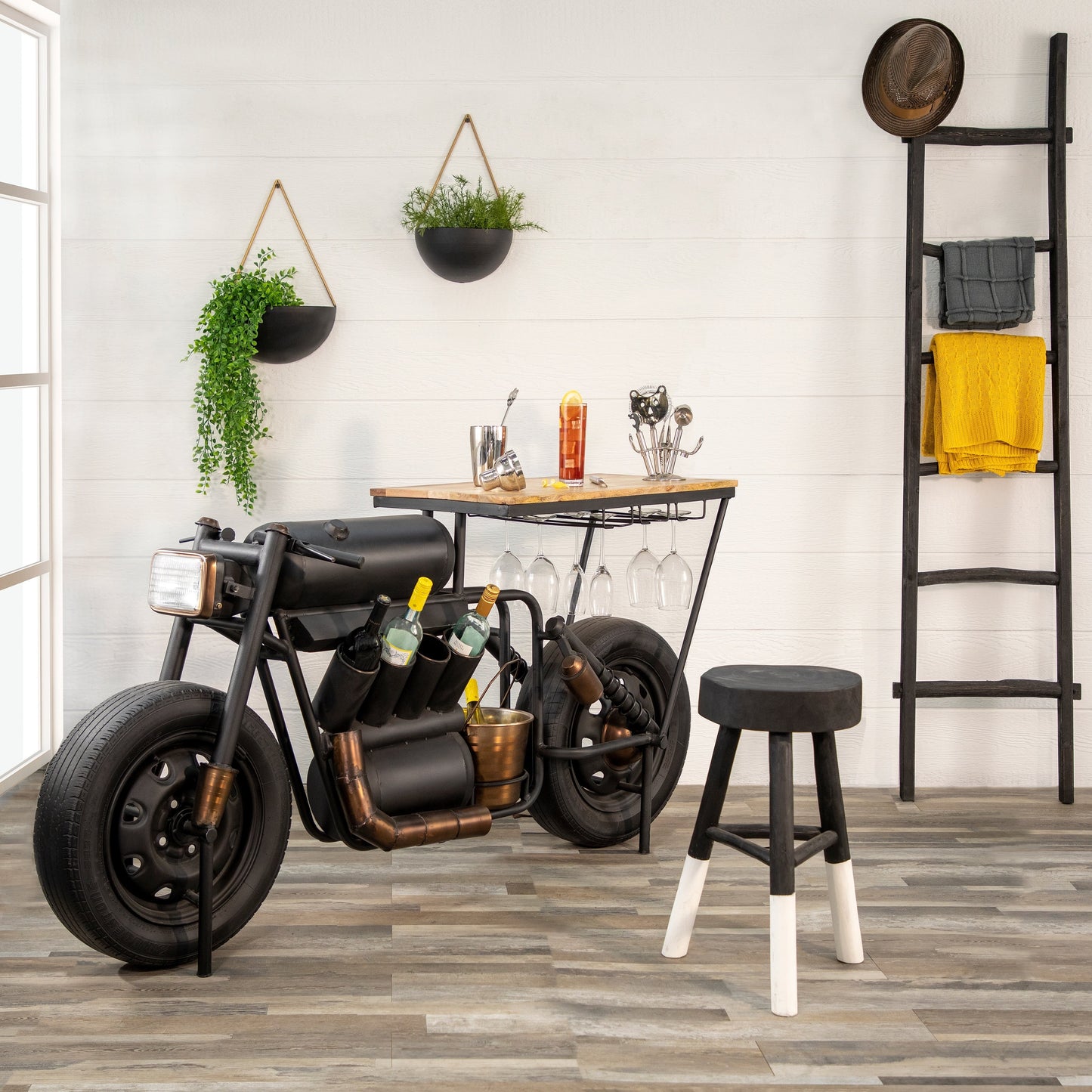 Échelle à couvertures rustique Sagebrook Home de 1,83 m de haut, échelle décorative autoportante pour le rangement - 48 x 5 x 193 cm