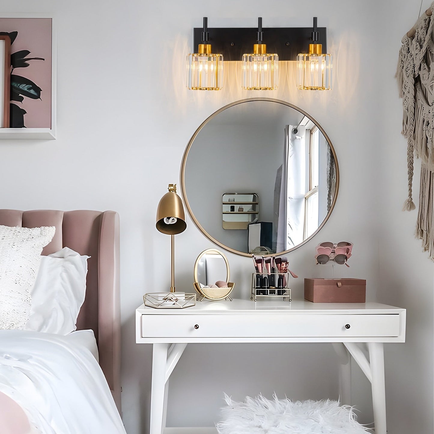 Appliques murales modernes à intensité variable pour salle de bain, avec abat-jour en cristal