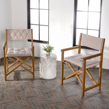 Chaise de réalisateur d'extérieur pliable en bois d'acacia, style Mid-Century, avec dossier matelassé en losanges et coussin, lot de 2 par JONATHAN Y