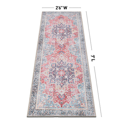 Traditional Distressed Vintage Machine Washbale Multi Area Rug