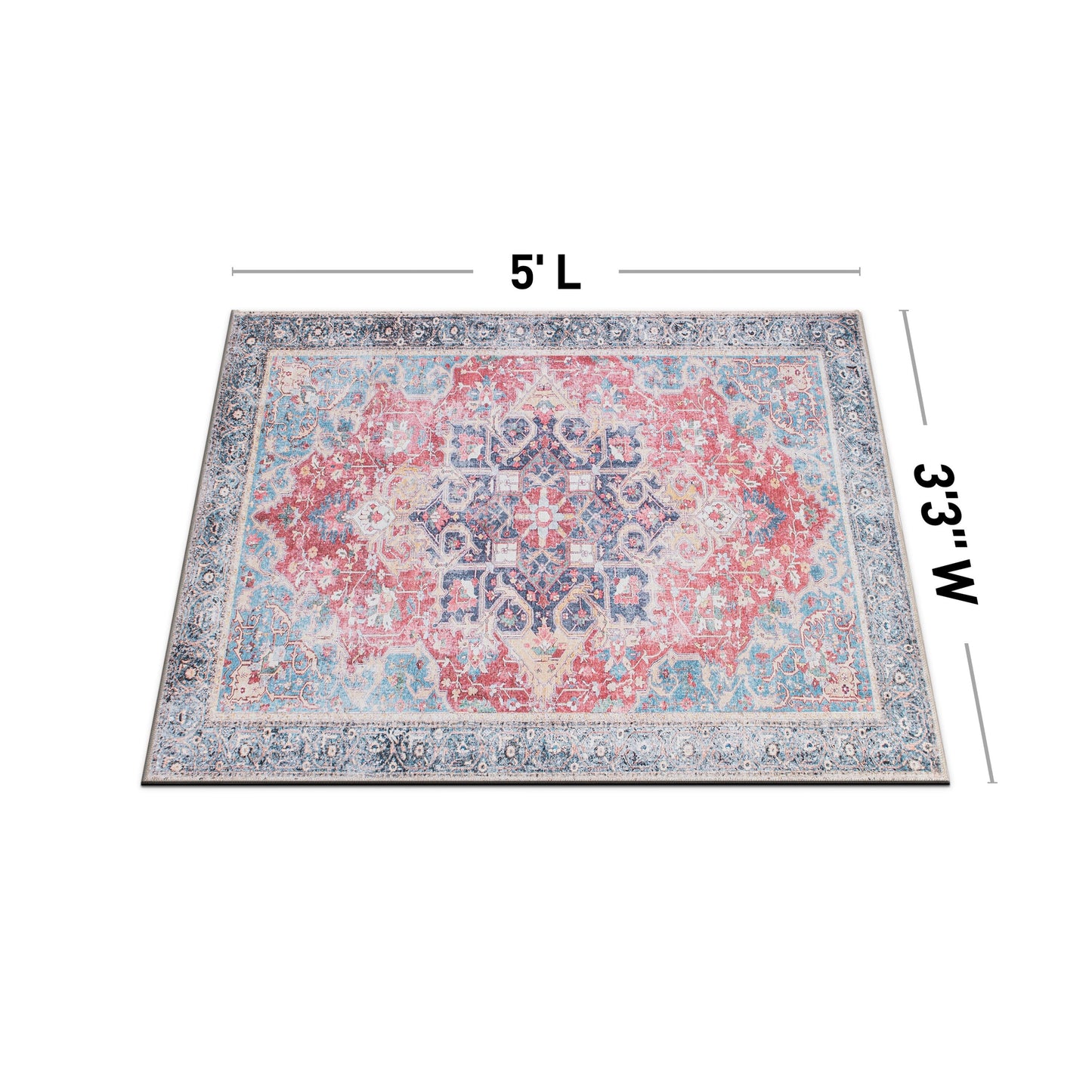 Traditional Distressed Vintage Machine Washbale Multi Area Rug