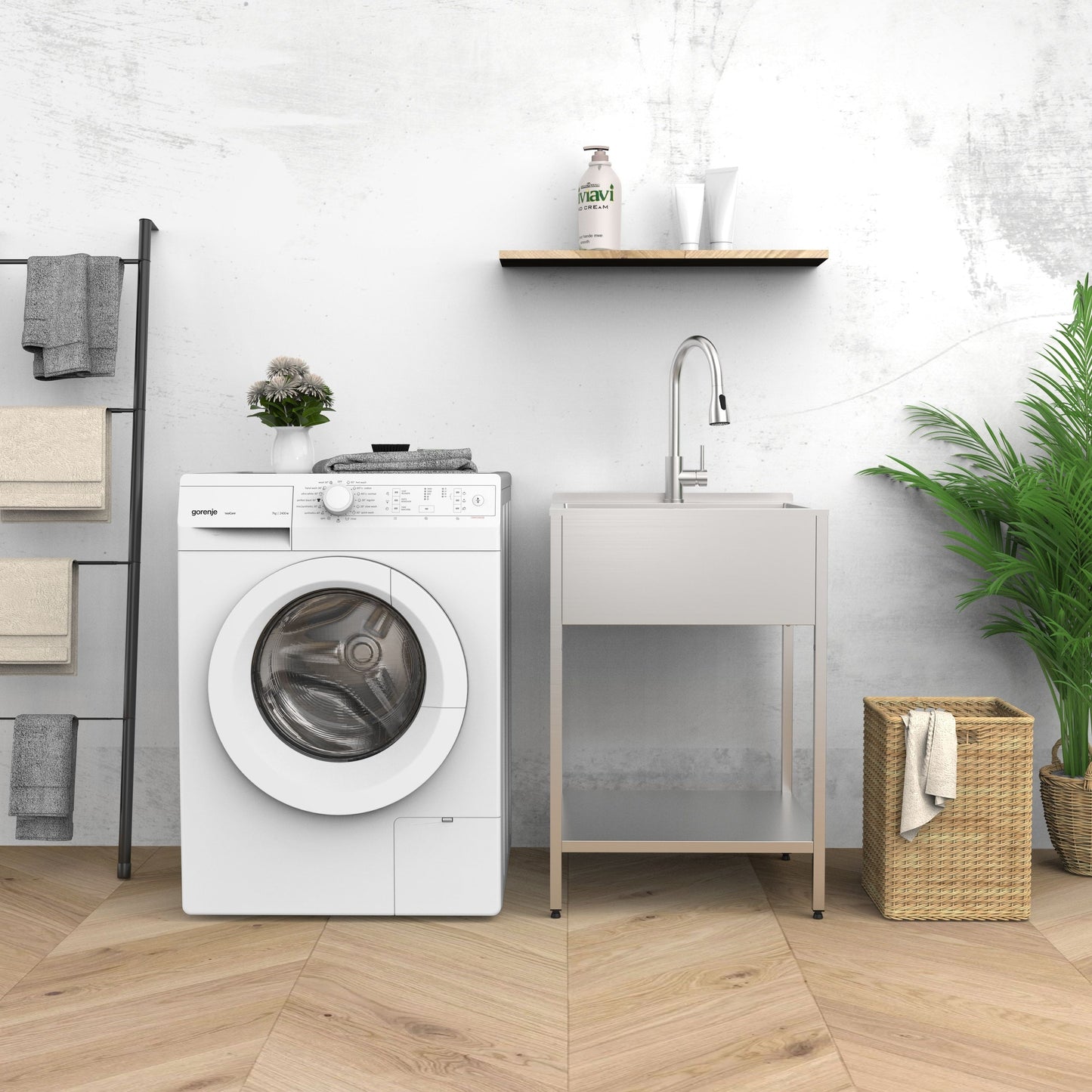 Transolid EWS-2422S 24-in W x 22-in D x 35-in H Stainless Steel Laundry Sink and Wash Stand - 24-in x 22-in