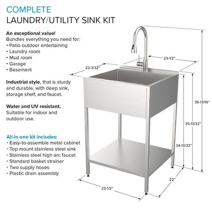 Transolid EWS-2422S 24-in W x 22-in D x 35-in H Stainless Steel Laundry Sink and Wash Stand - 24-in x 22-in