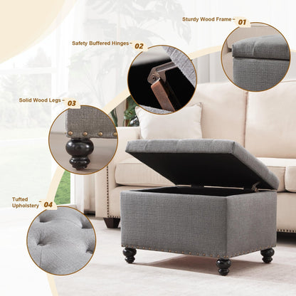 Tufted Storage Ottoman Bench, Rectangular Footstool
