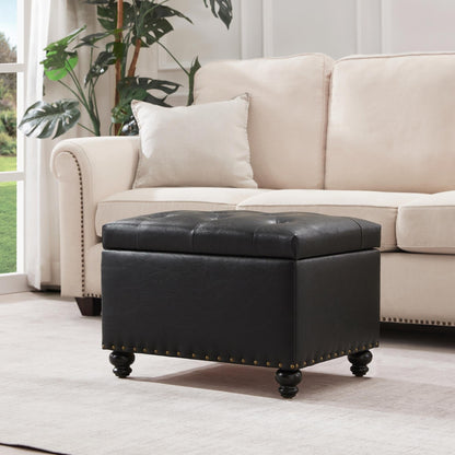 Tufted Storage Ottoman Bench, Rectangular Footstool
