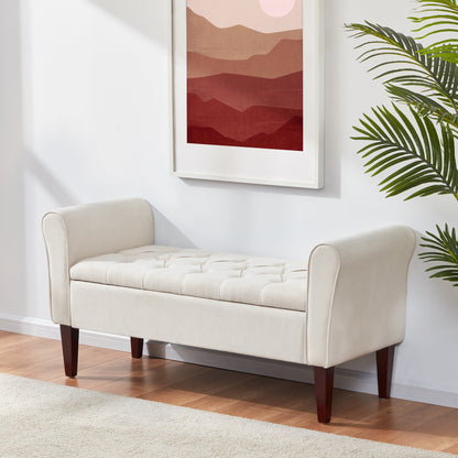 Upholstered Storage Bench Arm Bench Entryway Bench with Tufted Flip Top 50.4 Inches