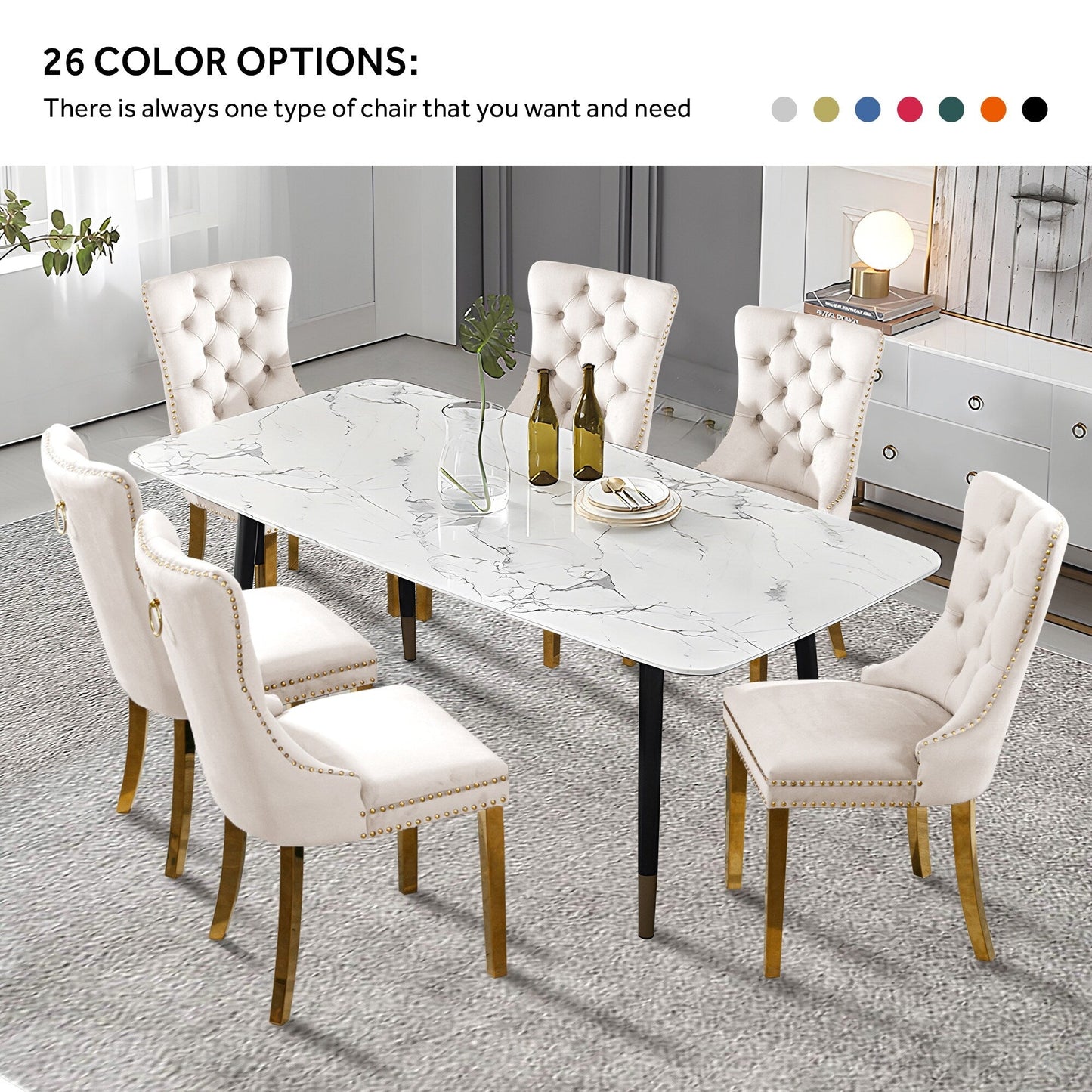 Upholstered Tufted Velvet Dining Chair with Solid Wood Legs Set of 6