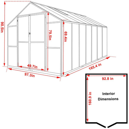 VEIKOUS Aluminum Walk-In Garden Greenhouse Kit with Adjustable Roof Vent and Lockable Door Grey