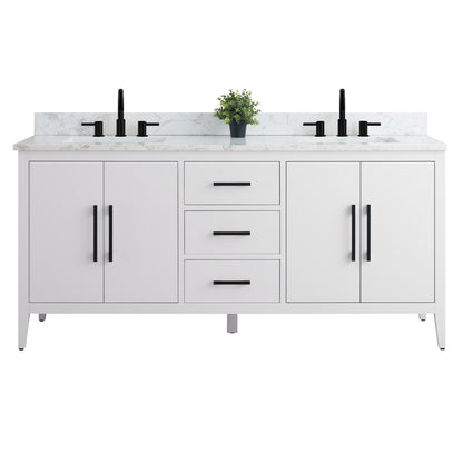 Vanity Art 72 Double Sink Bathroom Vanity Cabinet with Engineered Marble Top