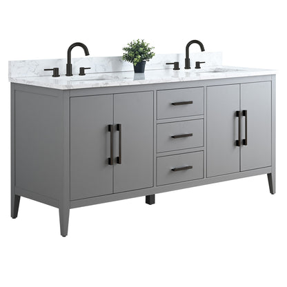 Vanity Art 72 Double Sink Bathroom Vanity Cabinet with Engineered Marble Top
