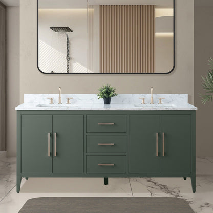 Vanity Art 72 Double Sink Bathroom Vanity Cabinet with Engineered Marble Top