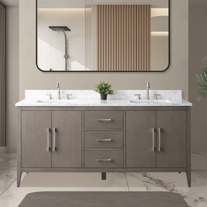 Vanity Art 72 Double Sink Bathroom Vanity Cabinet with Engineered Marble Top