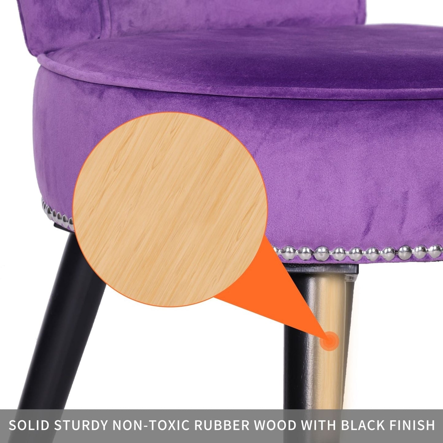 VEIKOUS Makeup Vanity Stool Chair with Low Back and Wood Legs-17.3 x 15.7 x 25.1